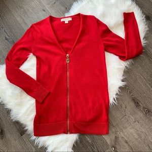 MICHAEL Michael Kors Red Plunging V-Neck Cardigan